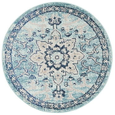 SAFAVIEH Madison Dalia Vintage Traditional Area Rug, Teal/Navy, 3' x 3' Round