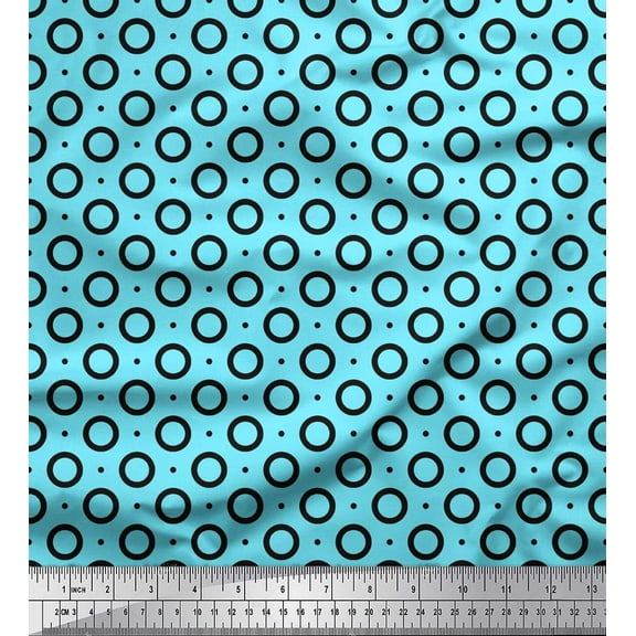 Soimoi Blue Cotton Duck Fabric Dots & Circle Geometric Decor Fabric Printed Yard 42 Inch Wide