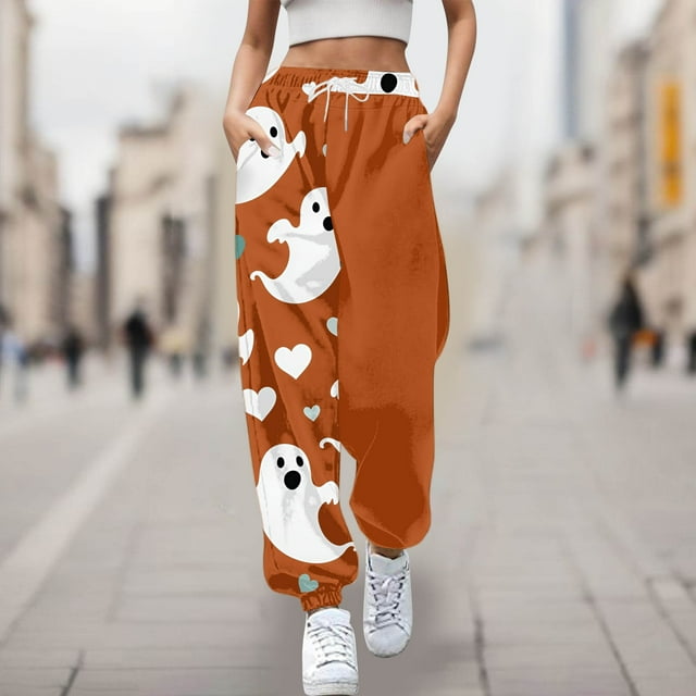 WILLBEST Pantalones Casuales para Mujer, Cómodos Pantalones Deportivos con Estampado de Halloween, Cintura Elástica Suave, Ideales para Uso Diario y Relajación 16 Grande