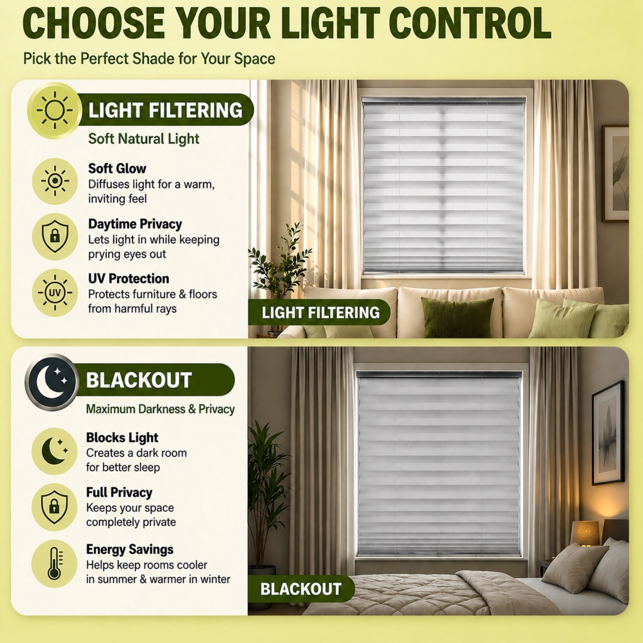BlindsAvenue No-Drill Blackout Pleated Adhesive Shade- 24.5" W x 64" H - Tool-Free Installation, Cordless Blind for Windows, White