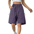 thumbnail image 2 of 2025 Cargo Shorts Women Bermuda Shorts Summer Quick Dry High Waisted Long Shorts Drawstring Knee Length Plus Size Ladies Petite Hiking Shorts with Pockets 7 Inch Inseam, 2 of 8