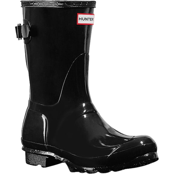 Hunter Women's Original Short Back Adjustable Gloss Rain Boots, Black,5 M US