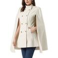 thumbnail image 4 of Abrigo de capa de doble botonadura con mangas abiertas Inspire Chic para mujer, invierno, talla XS, color beige, 4 of 6