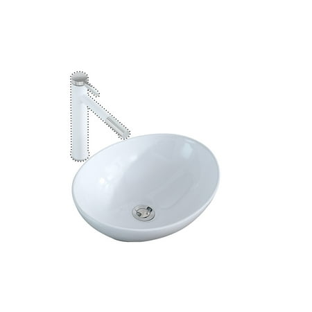 Bathroom Sink, Egg Shape Oval Ceramic Vessel Sink, Durable Bathroom White Sink with Pop Up Drain Stopper, Bathroom Sinks Above Counter, Easy to Clean, White Porcelain, 15.94