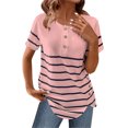 thumbnail image 1 of Top a rayas para mujer, Top holgado de manga corta con hombros caídos y cuello redondo, Top a rayas con botones para mujer, color rosa XXL, 1 of 6