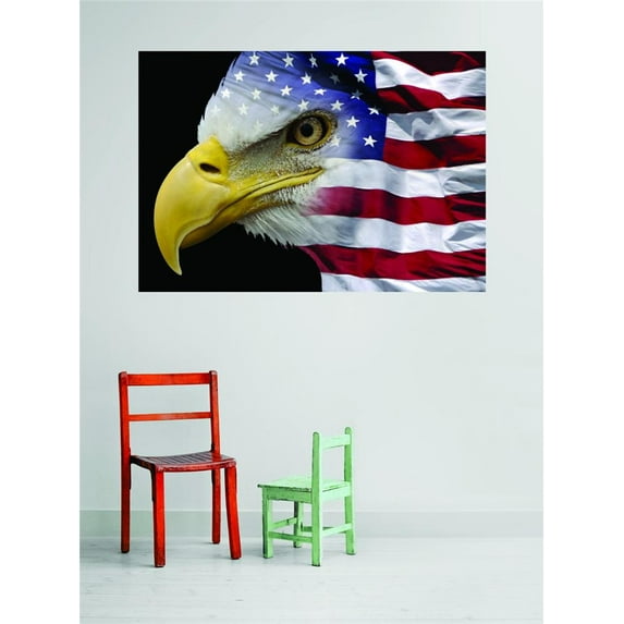Design With Vinyl Artwork USA Flag With Bald Eagle Pride Color Pic Wall Decal for Family - Politics Liberal Conservitive Themed Décor - Size: 11 In x 20 In