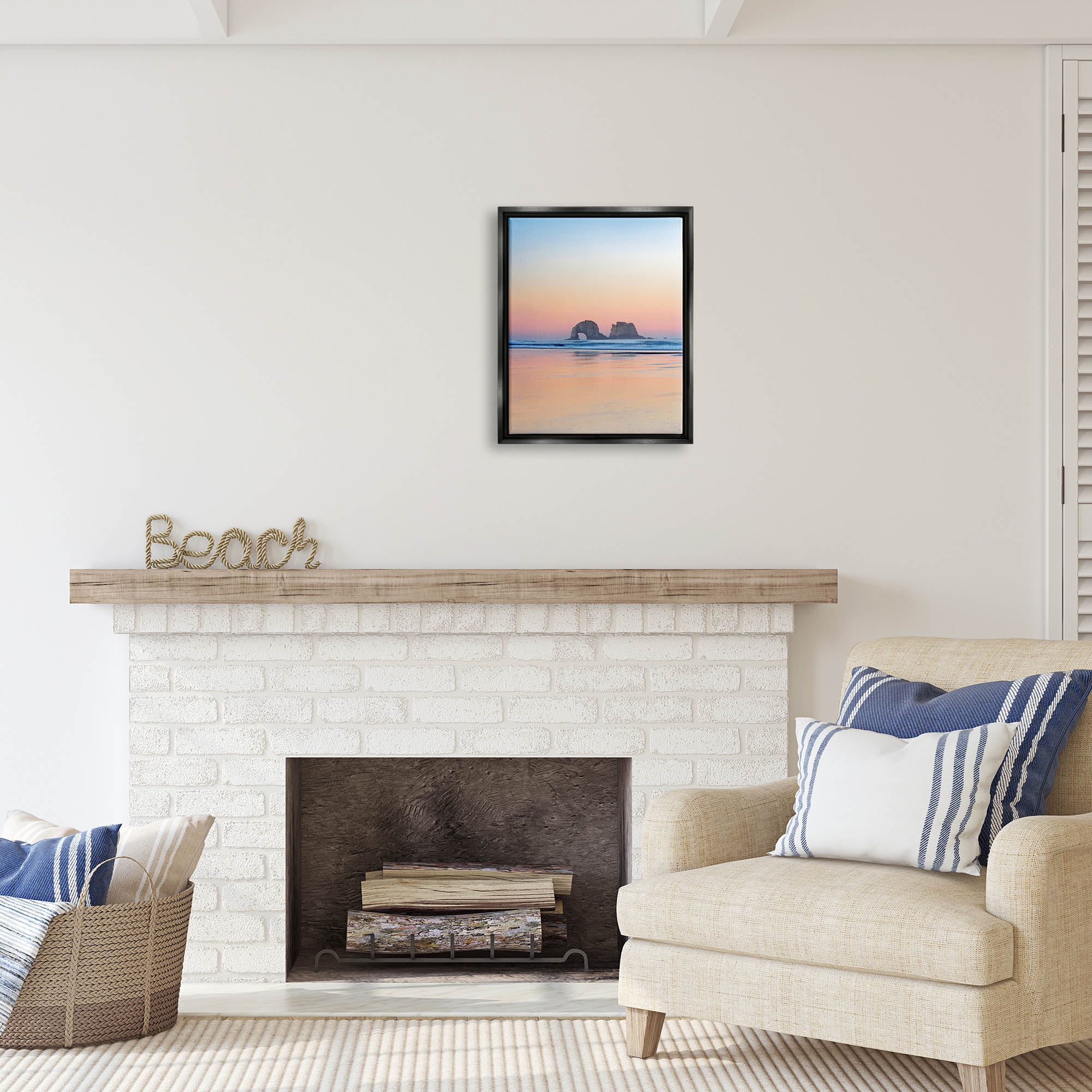 Stupell Industries Distant Ocean Cliffs Sunrise Coastal Photography Black Floater Framed Art Print Wall Art