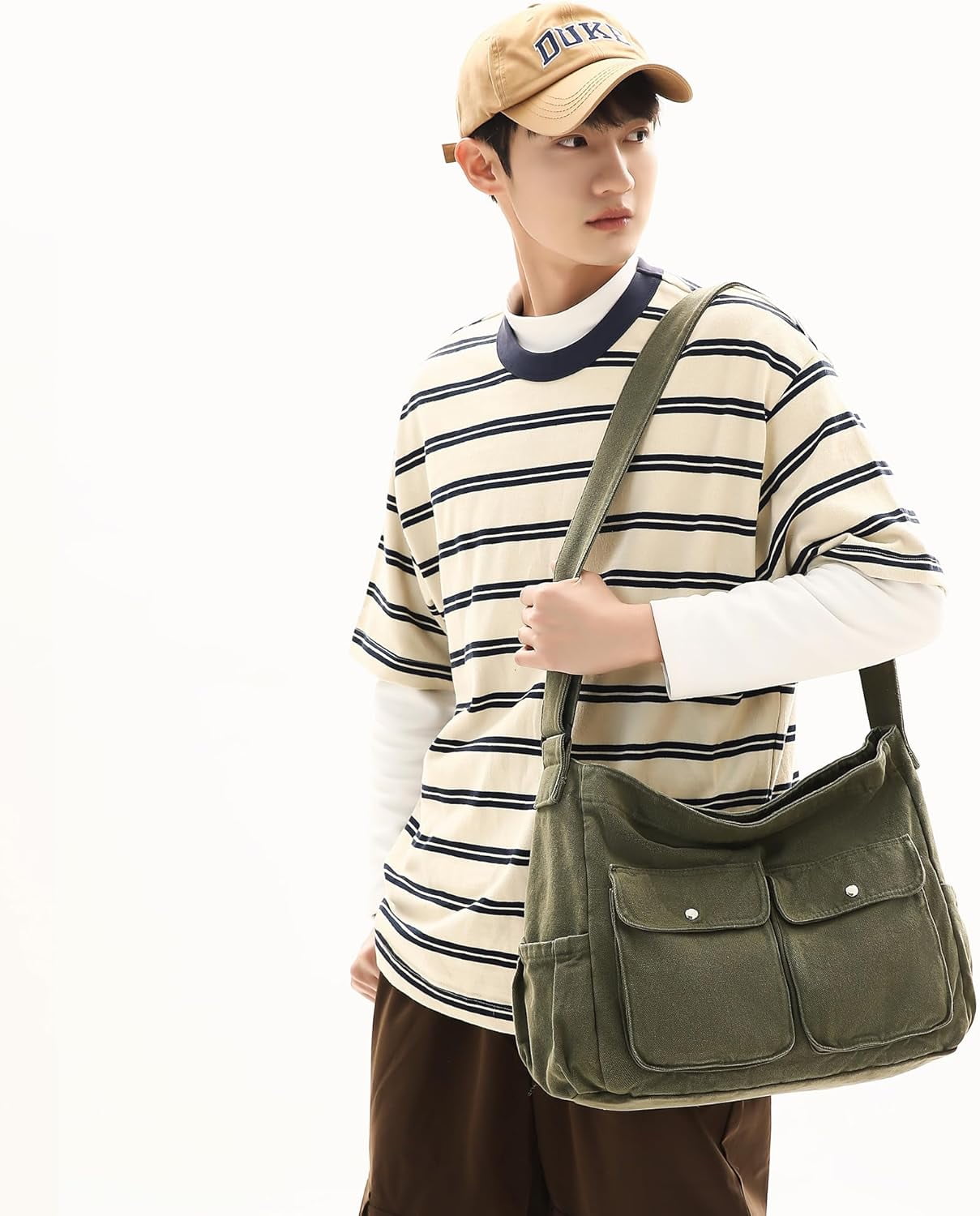 Canvas Messenger Bag Large Hobo Crossbody Bag for Women and Men Canvas Shoulder Tote Bag with Multiple Pockets for Work