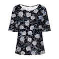 thumbnail image 5 of LYXSSBYX Linen Shirts for Women Women's Casual Round Neck Casual Button Printed Short Sleeve Blouse Short Sleeve Round Neck Blouse/Shirt, 5 of 5