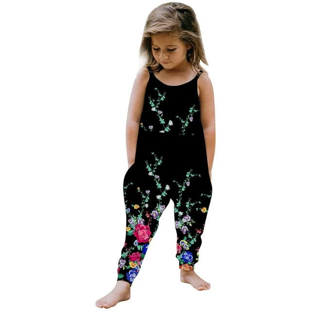 MIASHUI Girls' Summer Sleeveless Jumpsuits Casual Loose Romper Overalls with Pockets,Black,7-8 Years