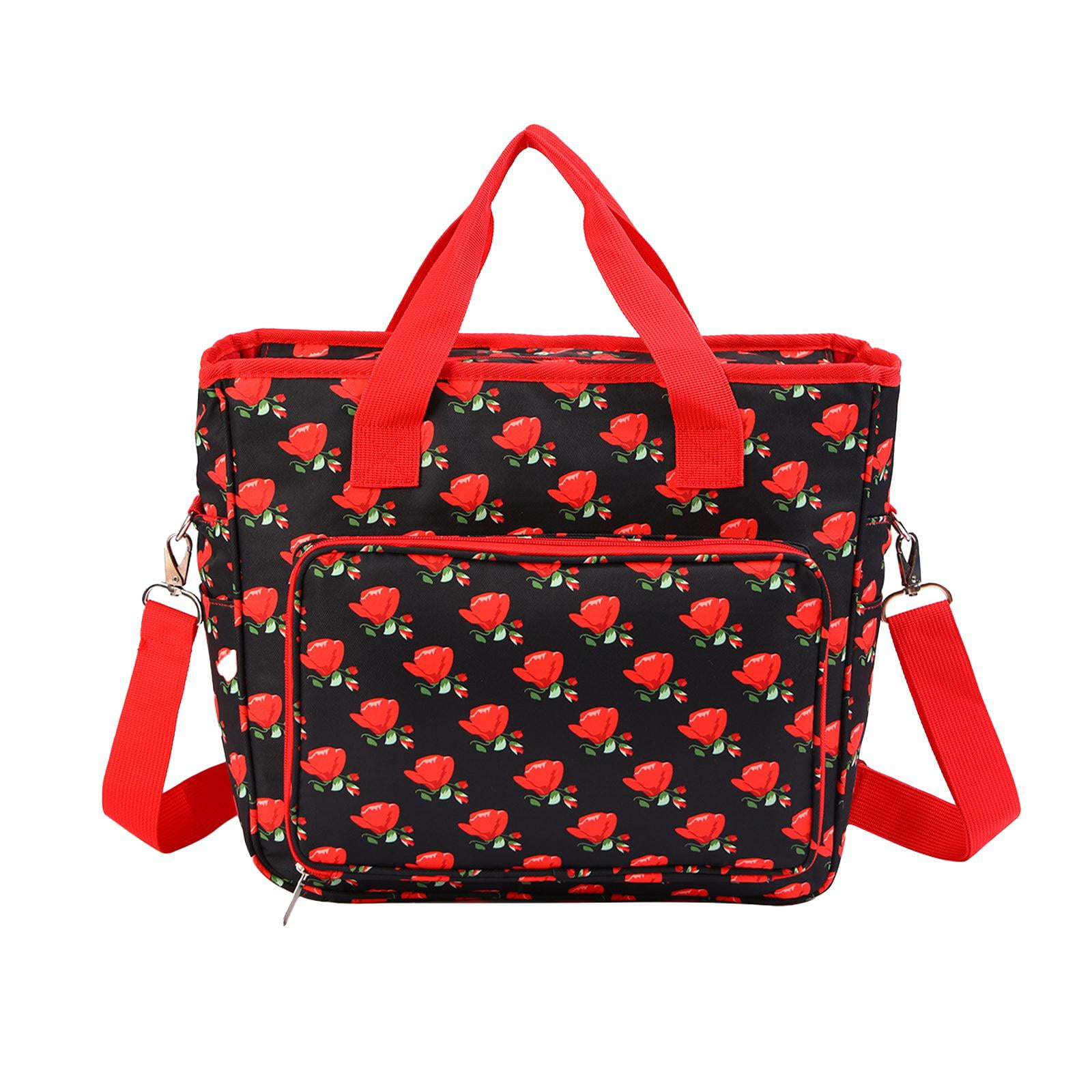 Wxqbjtam Yarn Storage Tote Bag Crochet Bag Lightweight Crochet Organizer Pockets Portable red
