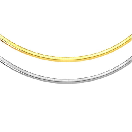 Gold Omega Necklace Slider - Jewelers 17.5 inch 2-Tone Sterling Silver & 14K Gold 3MM Reversible Omega Chain Necklace BOXED