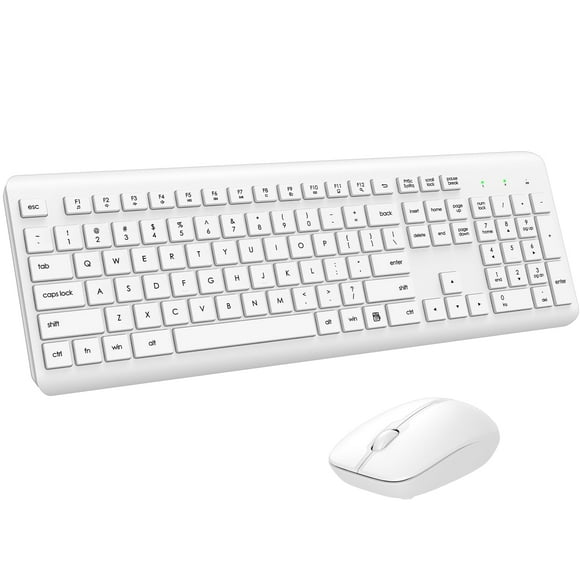 Combo de teclado y ratón inalámbricos EDJO de tamaño completo, blanco