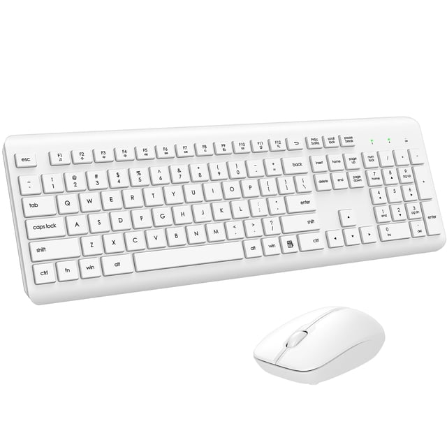 Combo de teclado y ratón inalámbricos EDJO de tamaño completo, blanco