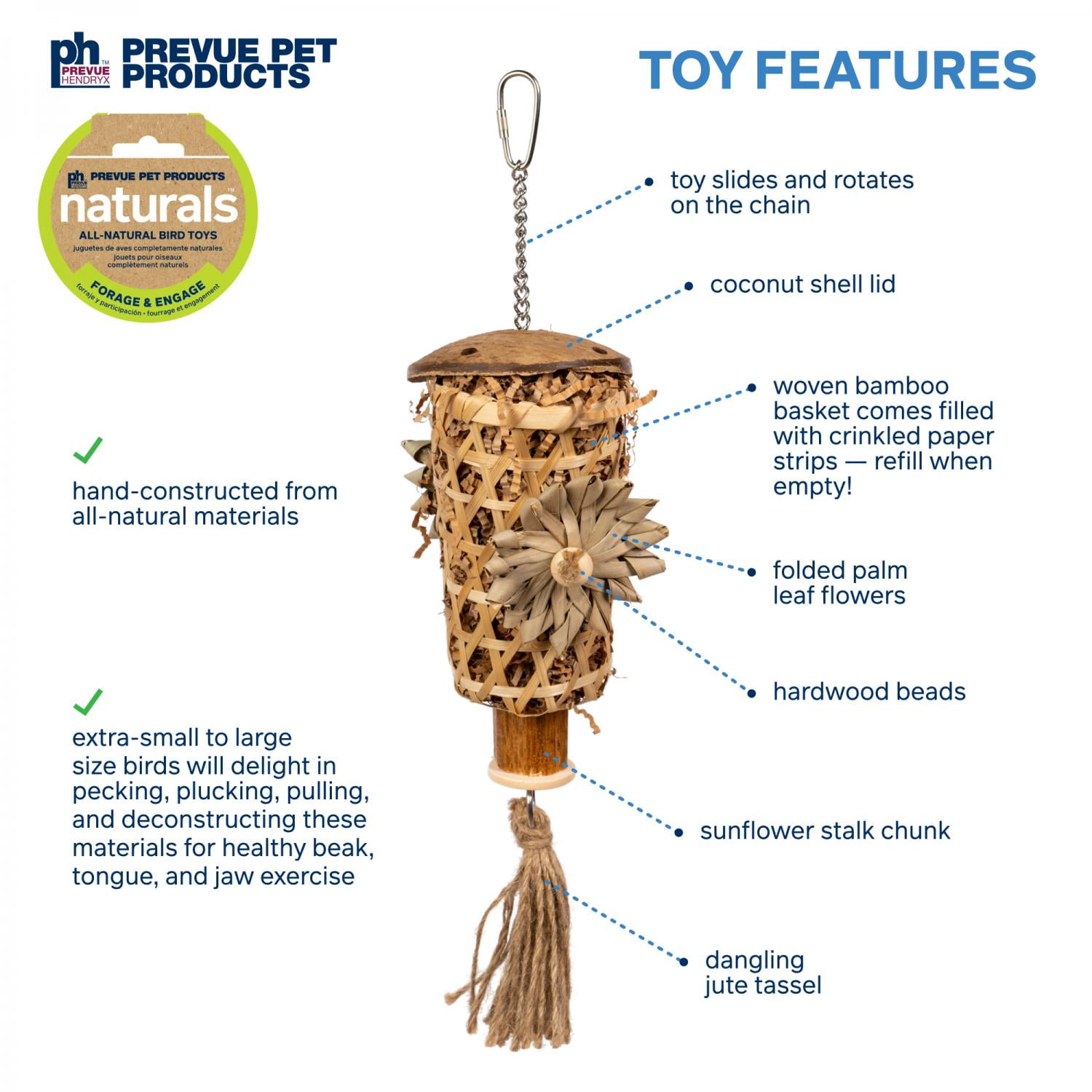 Prevue Pet Products Naturals Forage & Engage Plucky Pyramid Bird Toy