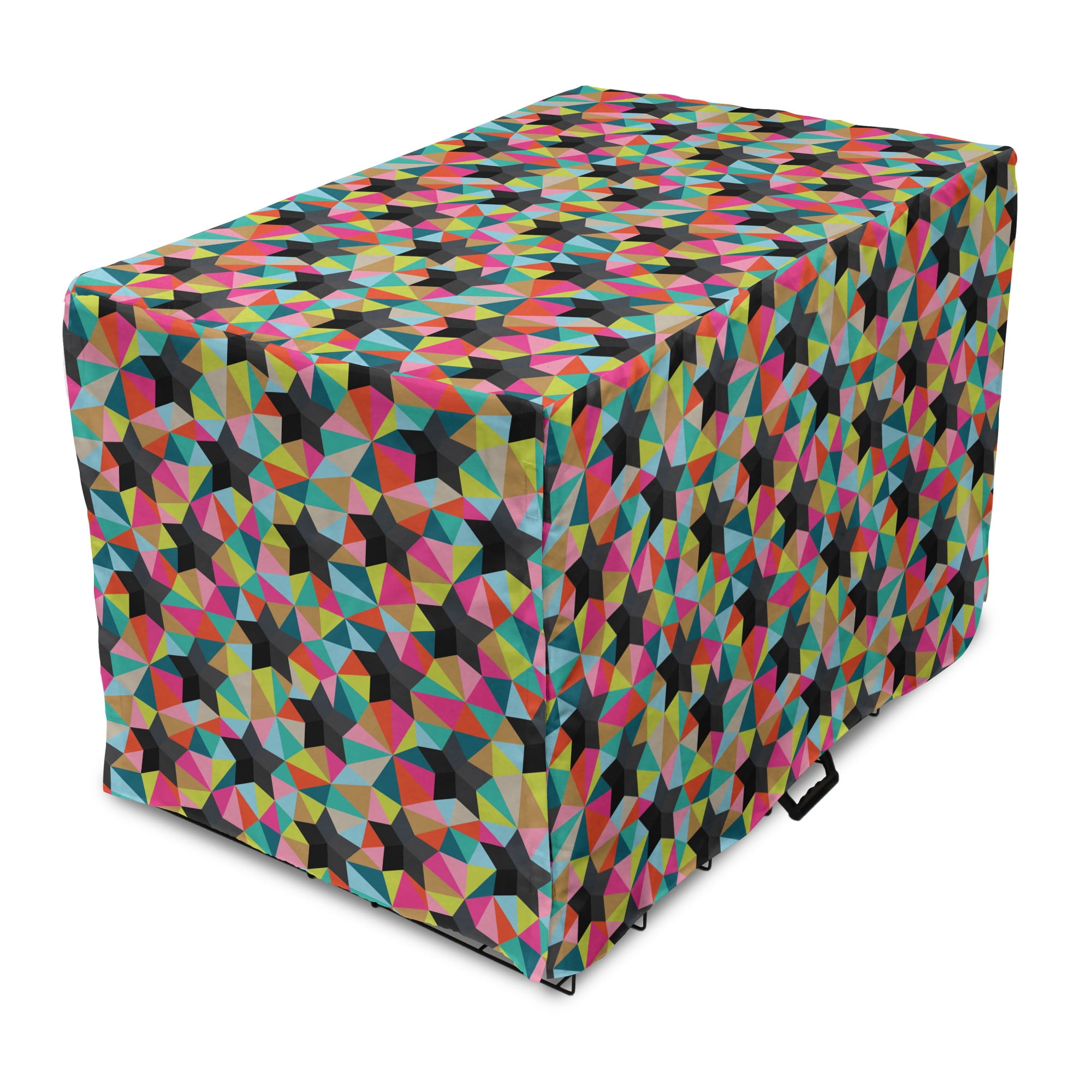 Geometric Dog Crate Cover, Repeating Colorful Stars and Triangles Print ... - Straight Mesh Dog Crate Cover