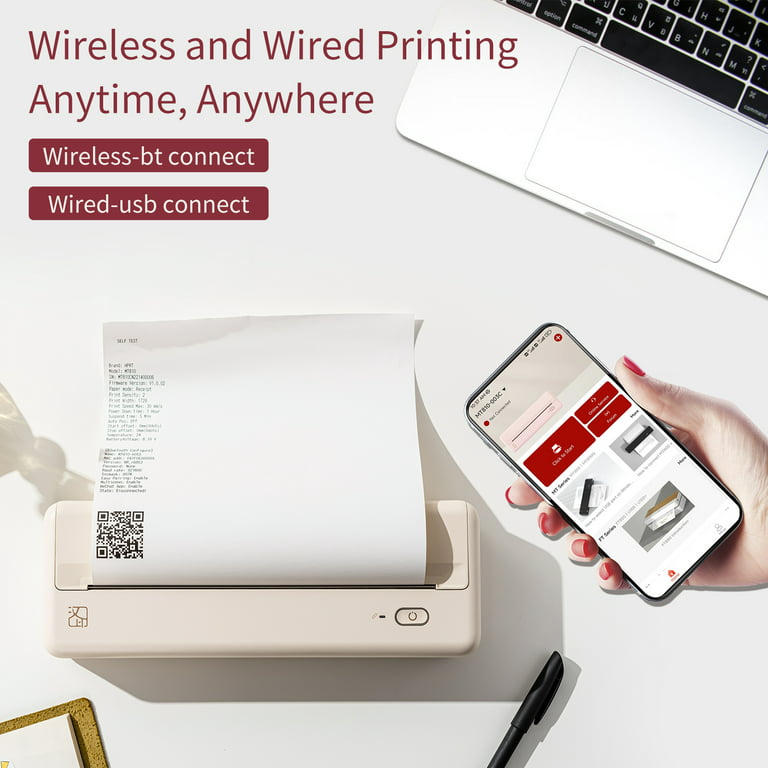 Ulykke kindben konstant Bisofice Portable Travel Printers- Thermal Inkless Home Use Compact Printer  - Paper Rolls Mobile Printing for Car & Office - BT Wireless Printer  Compatible with iOS Android Phone & Laptop - Walmart.com