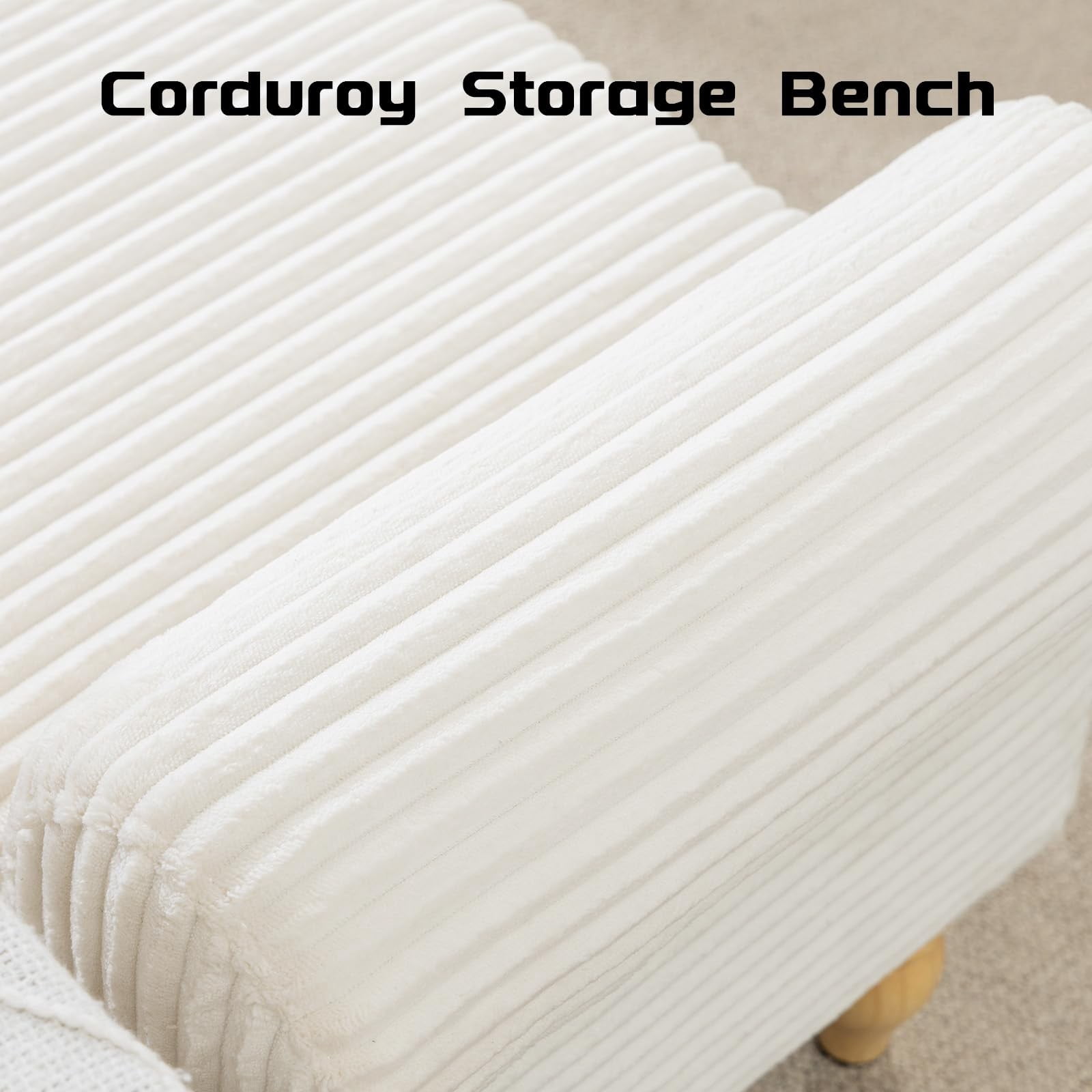 51.5" Storage Ottoman Bench, Upholstered Corduroy End of Bed Bench with Hidden Storage for Bedroom, Entryway & Living Room, White