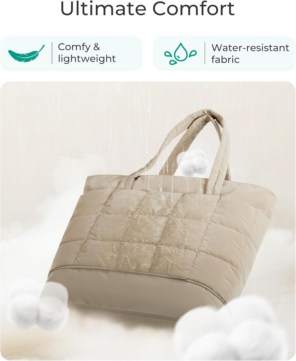 Omlopp Large Tote Bag for Women, Expandable Puffer Work Tote Handbag, Quilted Carry-On Travel Gym Bag-Desert