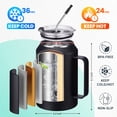 thumbnail image 3 of 32/50oz Insulated Coffee Mug with Straw and Handle, Double Wall Stainless Steel Travel Tumbler, Keep Cold 36 hrs, Leak Proof Lid, Reusable Cup for Water & Iced Drinks, 3 of 10