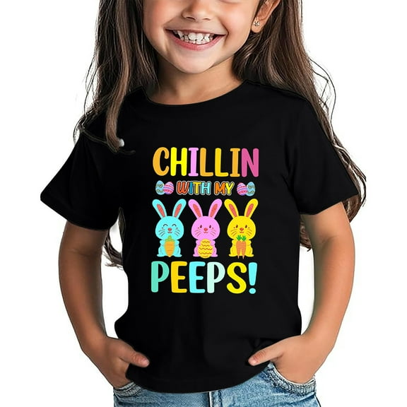 T Shirt for Kids Toddler Kids Girls and Boys s Short Sleeve T Shirt Easter Bunny And Letter Printing Pulloverr Short Sleeve Soft Fit Top Fashion Wearing #Black 4-5 Years