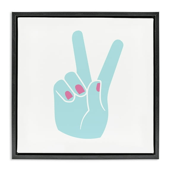 Stupell Industries Peace Hand with Nail Polish Art for Kids Painting Black Floater Framed Canvas Art Print Wall Art, 18 x 18
