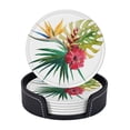 thumbnail image 1 of Posavasos de cuero de 6 piezas, diseño de orquídea tropical silvestre con hojas grandes, posavasos exóticos para bebidas, posavasos para tazas, regalo de inauguración de la casa, ideal para la, 1 of 7