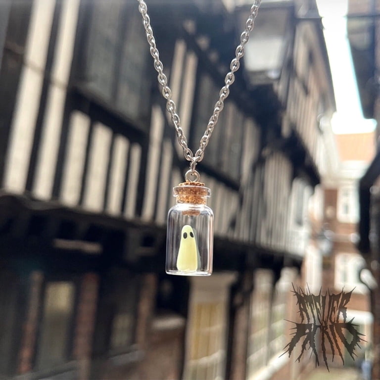 Ghost In A Bottle Glow In The Dark Pendant Necklace – Luminous Halloween Jewelry For Women & Men, Adopt A Ghost Novelty Necklace