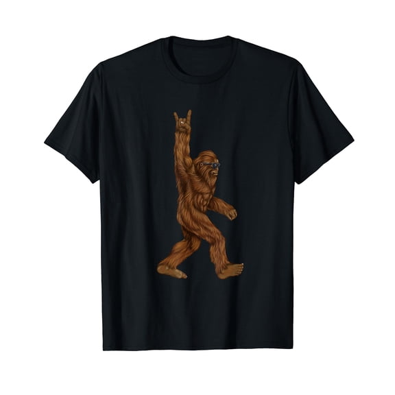 Rock On Bigfoot Sasquatch Loves Rock And Roll Sunglasses On T-Shirt