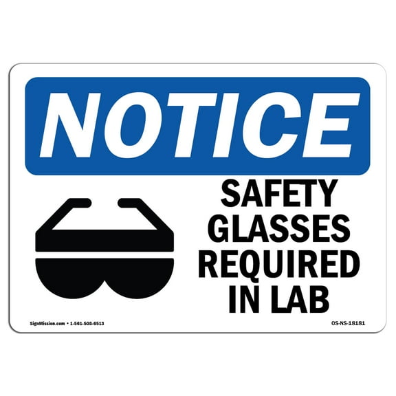OSHA Notice Signs - Safety Glasses Required In Lab Sign With Symbol | Decal | Protect Your Business, Work Site |  Made in the USA