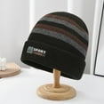 thumbnail image 3 of Winter Knitted Hat Striped Color Matching Thick Elastic Warm Soft Windproof Soft Anti-slip Cold Resistant Men Outdoor Skiing Cap Beanie, 3 of 10
