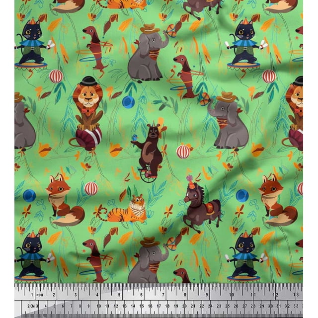 Soimoi Rayon Fabric Floral,Ball & Animals Cartoon Print Fabric by Yard 42 Inch Wide