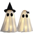 thumbnail image 2 of Halloween Lighted Ghost Decorations - 2 Pcs Spooky Plastic Light up Cute Ghost Couple with Witch Hat and Black Bow, Halloween Indoor Figurines for Mantel, Shelf & Tabletop Home Party Decor, Small, 2 of 8