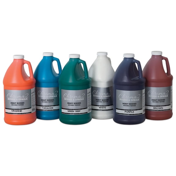 Chroma 2 Washable Tempera - Secondary Colors, Set of 6, Half Gallon