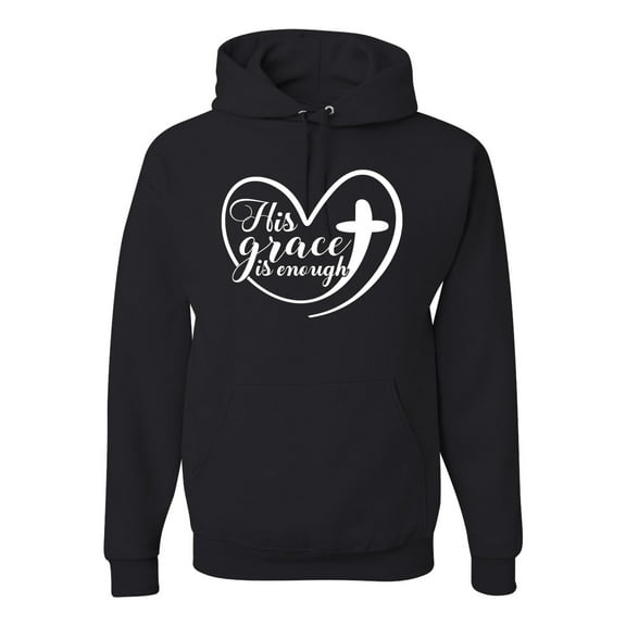 Wild Bobby His Grace Is Enough Heart Inspirational/Christian Unisex Graphic Hoodie Sweatshirt, Black, Small
