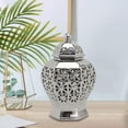 thumbnail image 4 of Florero de cerámica con tarro de jengibre con tapa Soporte para flores hecho a mano y pintado a mano para mesa, sala de estar, estantería, chimenea, centros de mesa Plata S BLESIY tarro de jengibre, 4 of 8