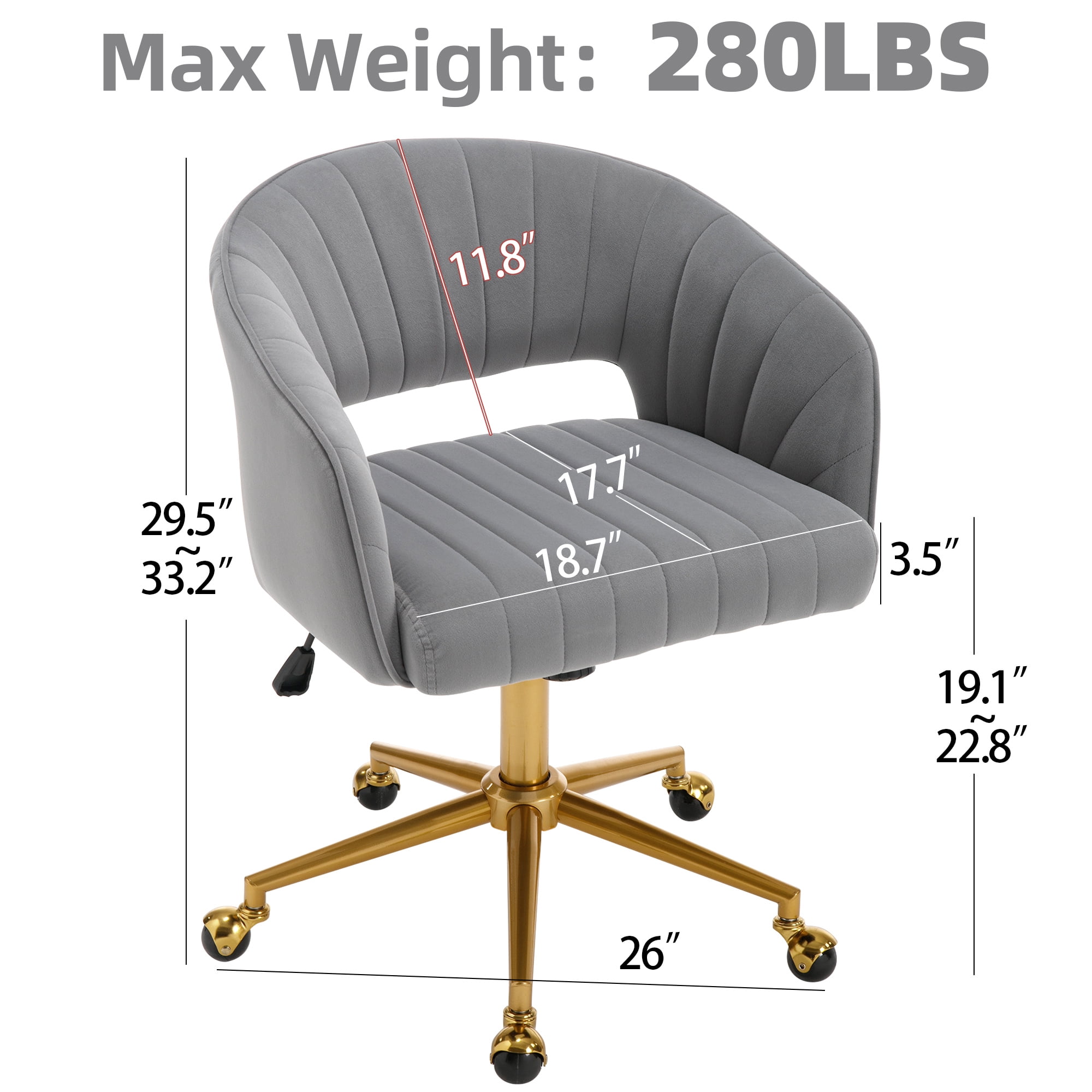 Westice Home Office Desk Chairs, Velvet Rolling Chair, Height Adjustable Swivel Vanity Chair, Ergonomic Chair for Study, Living Room Computer Room, Grey