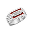 thumbnail image 4 of RYLOS Men's Rings 14K White Gold Designer Ring With Diamonds and Red Quartz Rings For Men Size 13, 4 of 7