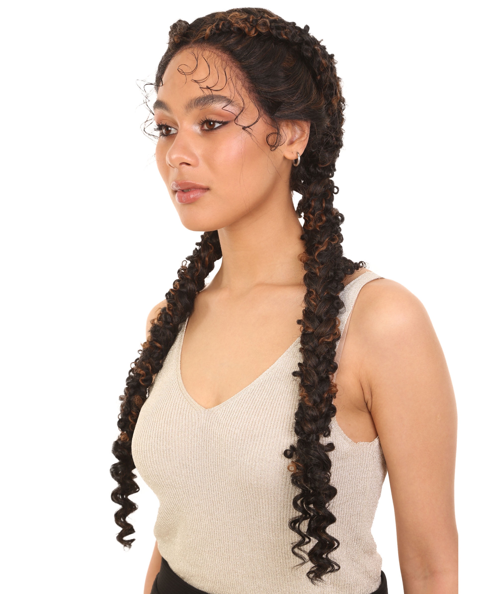 LUXLUXE Renee 27-inches ½Lace+Part French Butterfly Lace Braided Wig, Heat Resistant Fiber, Multiple Color Options