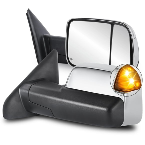 Kuiperauto Par De Espejos De Remolque Con Calefacción Eléctrica Cromados Compatibles Con Dodge Ram 1500/2003-2009 Ram 2500 3500 W/Luz De Giro Led