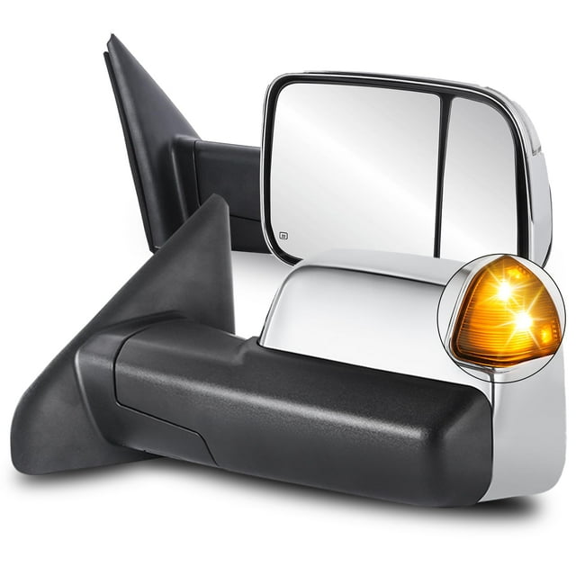 Kuiperauto Par De Espejos De Remolque Con Calefacción Eléctrica Cromados Compatibles Con Dodge Ram 1500/2003-2009 Ram 2500 3500 W/Luz De Giro Led