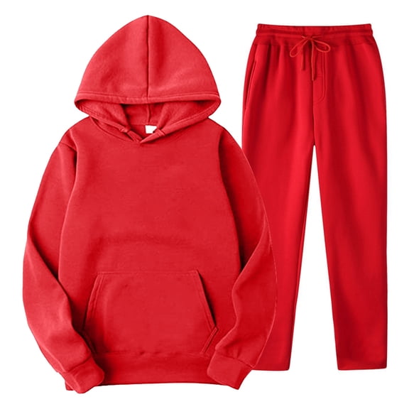 Sweatsuits for Men Set 2 Piece Solid Color Relaxed Fit Hoodie Sweatshirt and Joggers Sweatpants Sets Casual Sport Suit with Pocket Red S