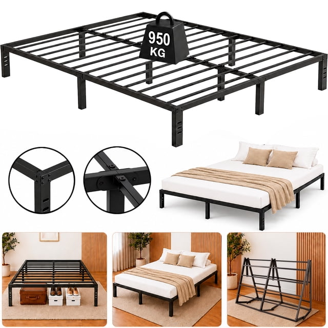 Base Cama King Size Acero Plegable Reforzada Negro 600kg