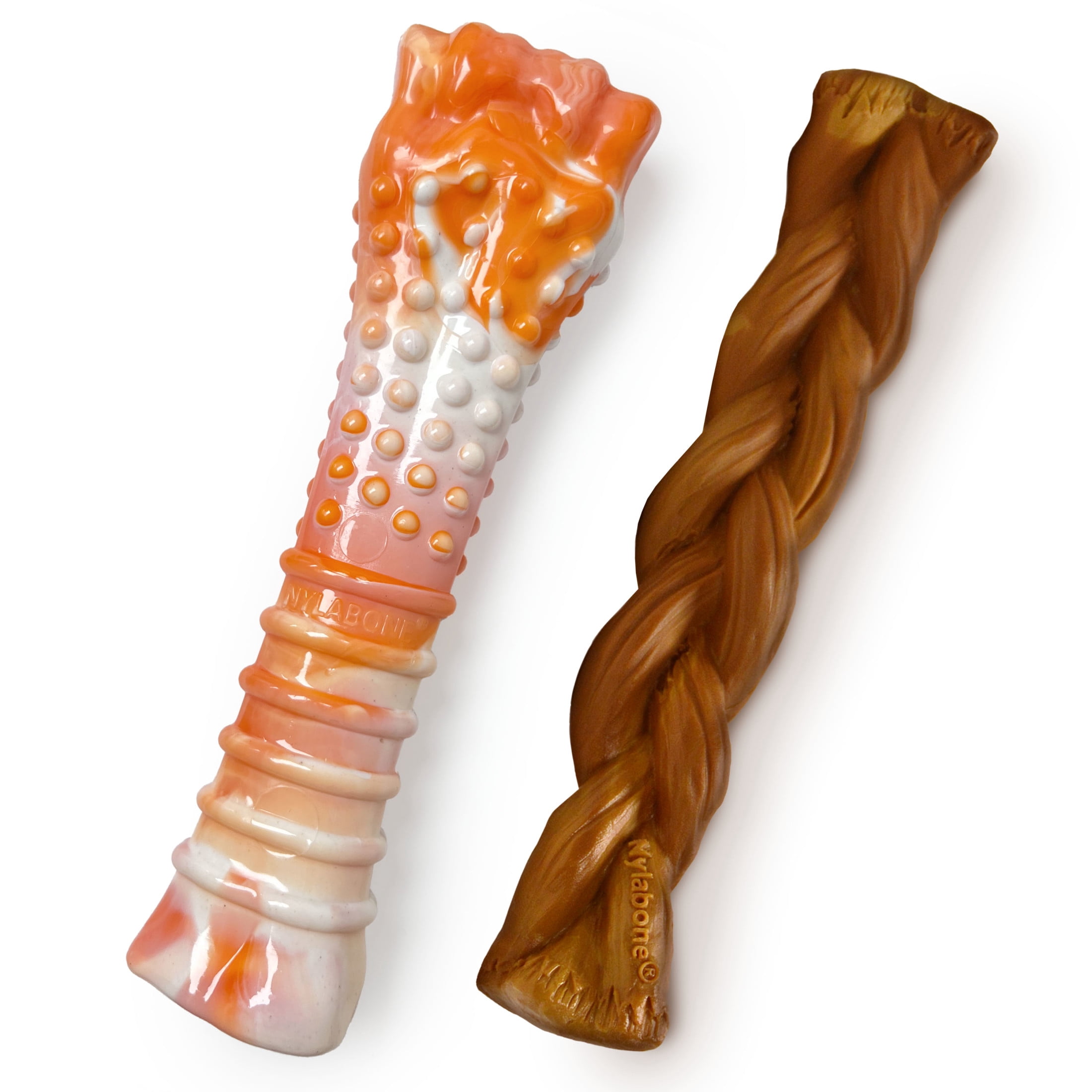 Nylabone Power Chew Braided Bully Stick Alternative Dog Toy, Dog Chew Toy, Chicken & Beef Flavor, Large, 2 Pack