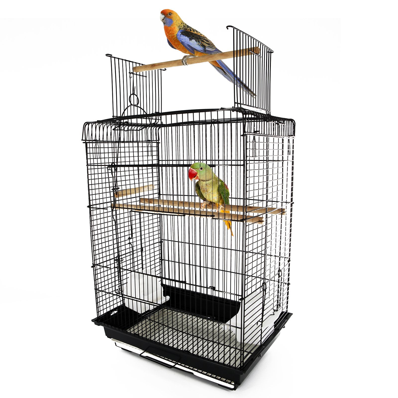 22"H Steel Parrot Bird Cage Perch Feeding Bowl Black