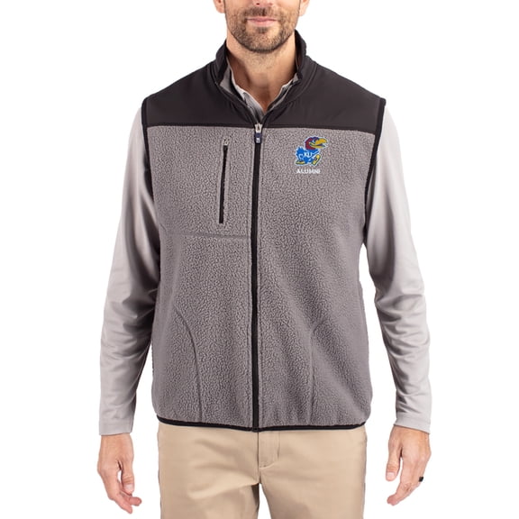 Men's Cutter & Buck Gray Kansas Jayhawks Cascade Eco Fleece Full-Zip Vest
