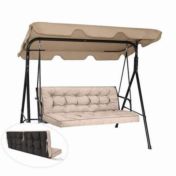 Swing Cushions 3 Seater Replacement, Waterproof Porch Swing Cushions, Thicken 5" Bench Cushions for Outdoor Furniture With Backrest , Patio Garden Loveseat Sofa Pads