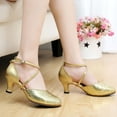 thumbnail image 6 of nsendm Female Shoes Adult Heel Dress Shoe Latin Ballroom Dance Square Shoes Prom Women's Middle Heels Wrap Wedge Heels Gold 7, 6 of 6