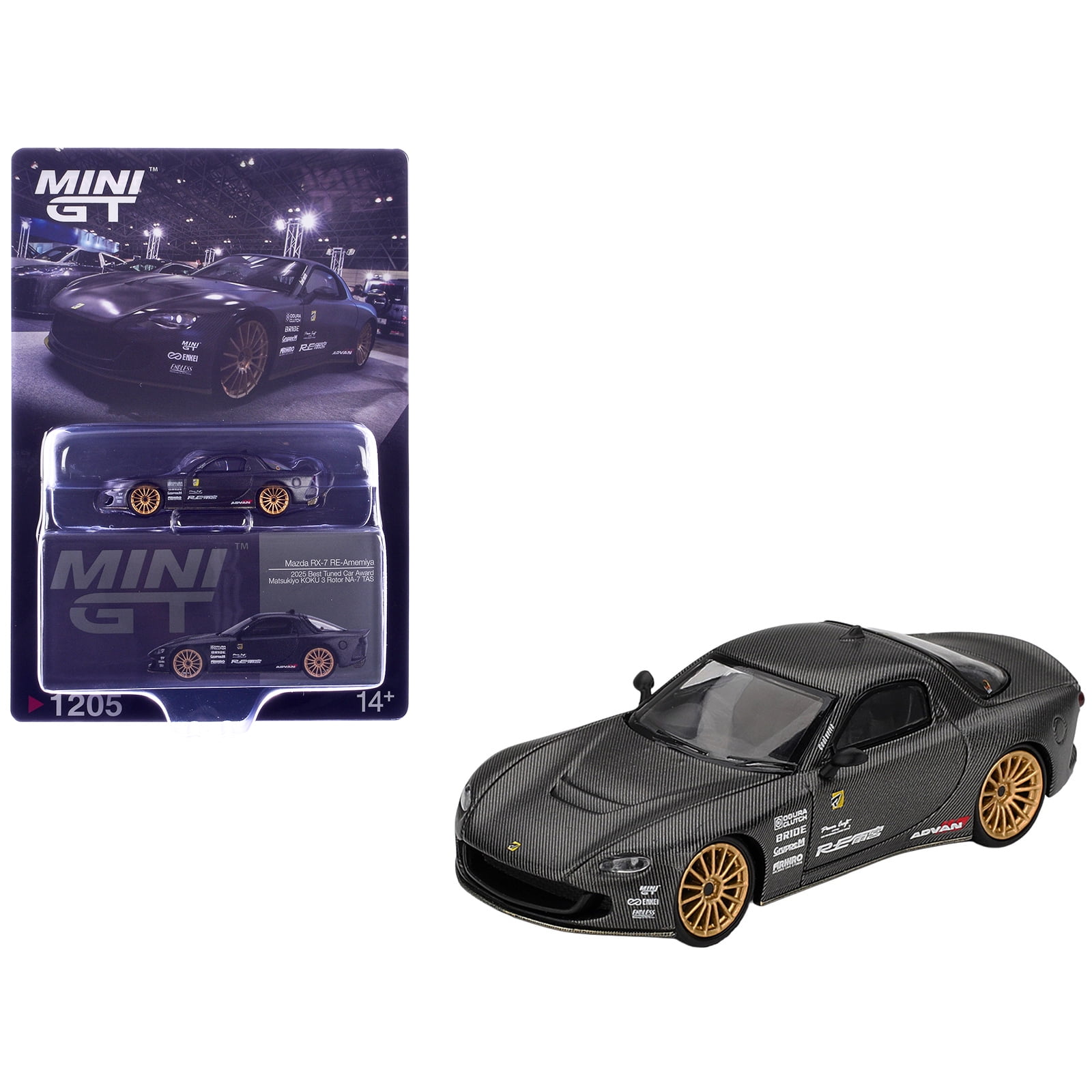 Mazda RX-7 RE-Amemiya "Matsukiyo KOKU 3 Rotor NA-7" Carbon Fiber "Tokyo Auto Salon 2025" 1/64 Diecast Model Car by Mini GT