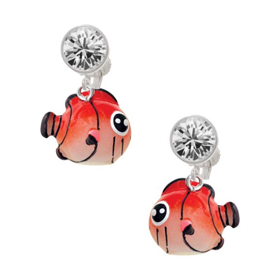 Resin Orange Fish Clear Crystal Clip On Earrings
